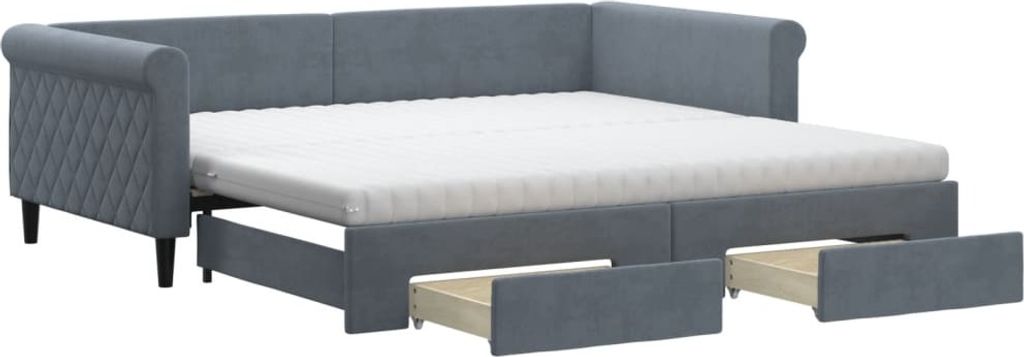 Tagesbett Ausziehbar mit Schubladen Dunkelgrau 100x200 cm Samt
