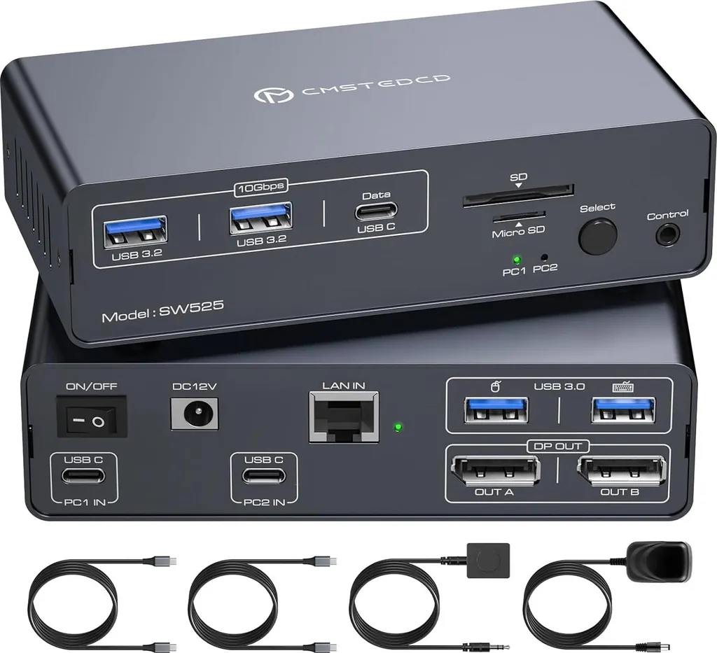 Station KVM 4K 120Hz USB C Haute Vitesse avec 5 Ports USB et 2 Sorties