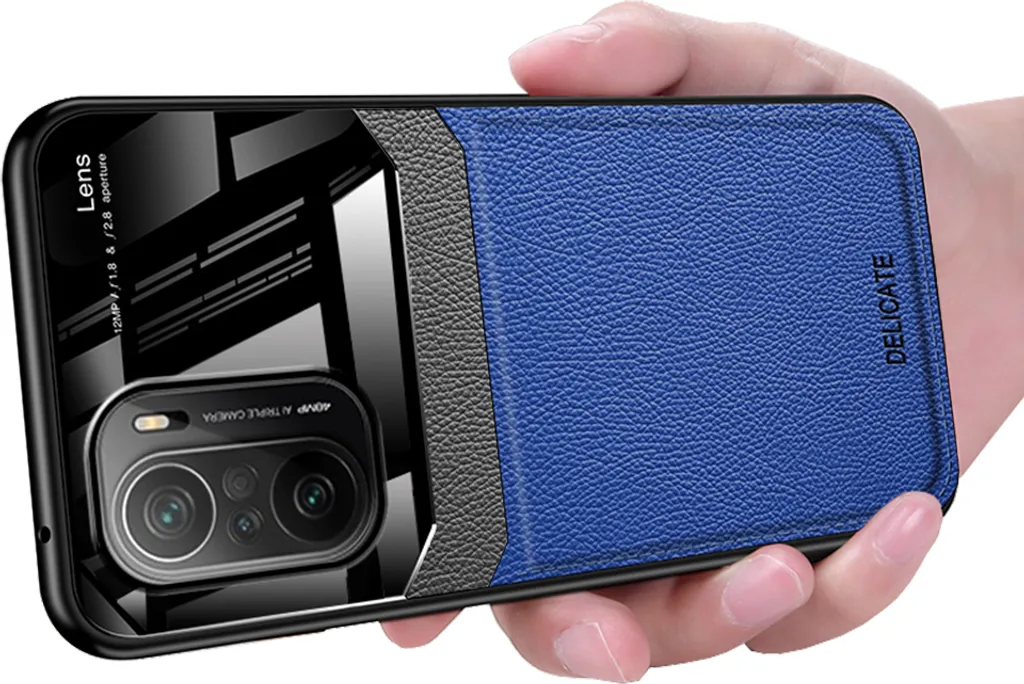 Custodia Redmi K40 in Pelle Litchi Blu | Cover Ibrida TPU Antiscivolo