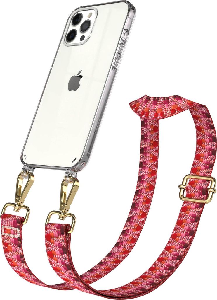 EAZY CASE Handykette - Verstellbarer Trageriemen kompatibel mit Apple iPhone 12 Pro Max, Handykordel mit transparenter Silikon-Hülle, Karabiner Go...