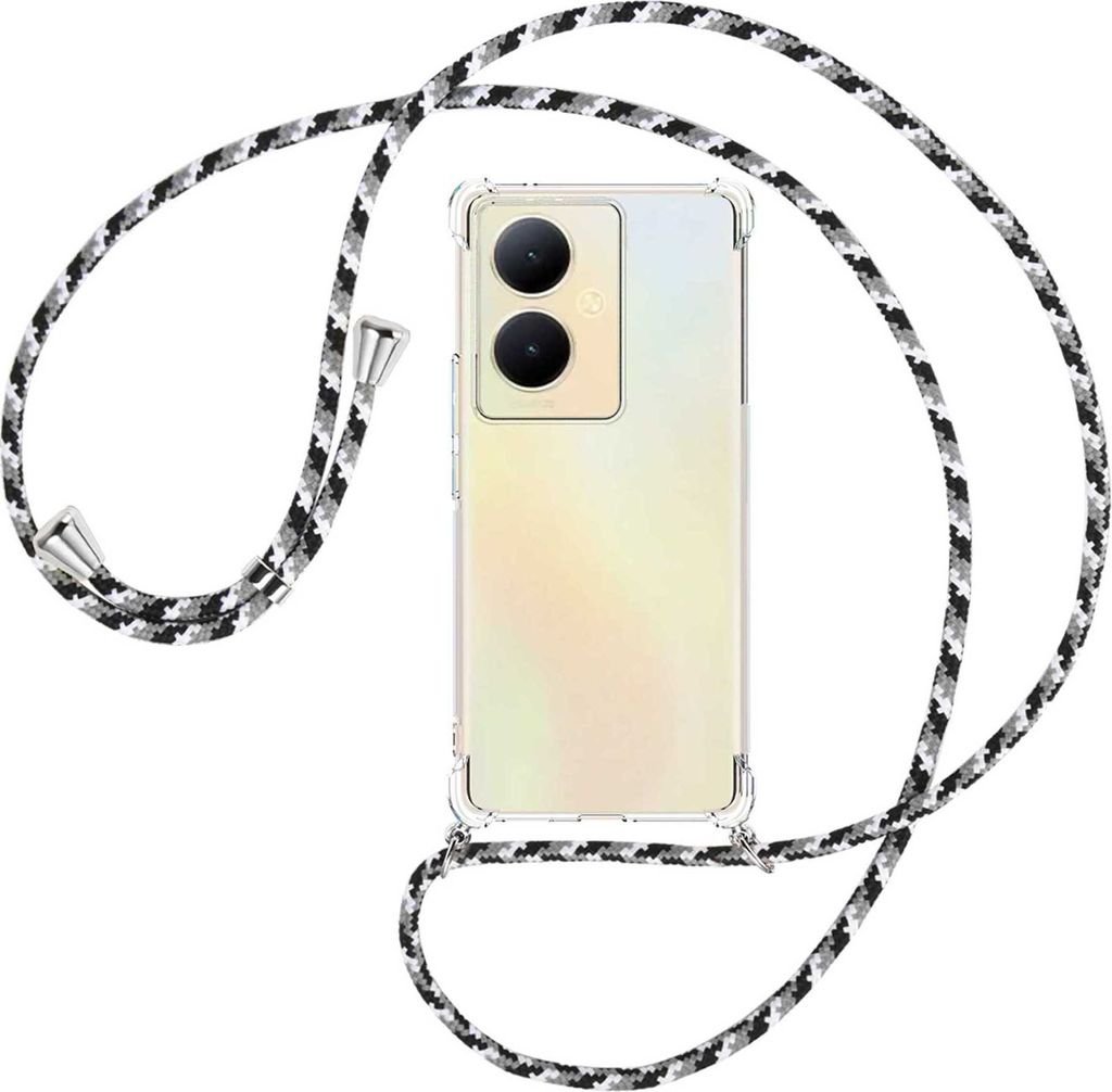 Handykette Backcover-Schutzhülle mit Band (Metall silberfarben) für vivo Y78 5G, Y78 Plus 5G, V29 Lite 5G - schwarz/grau/weiß