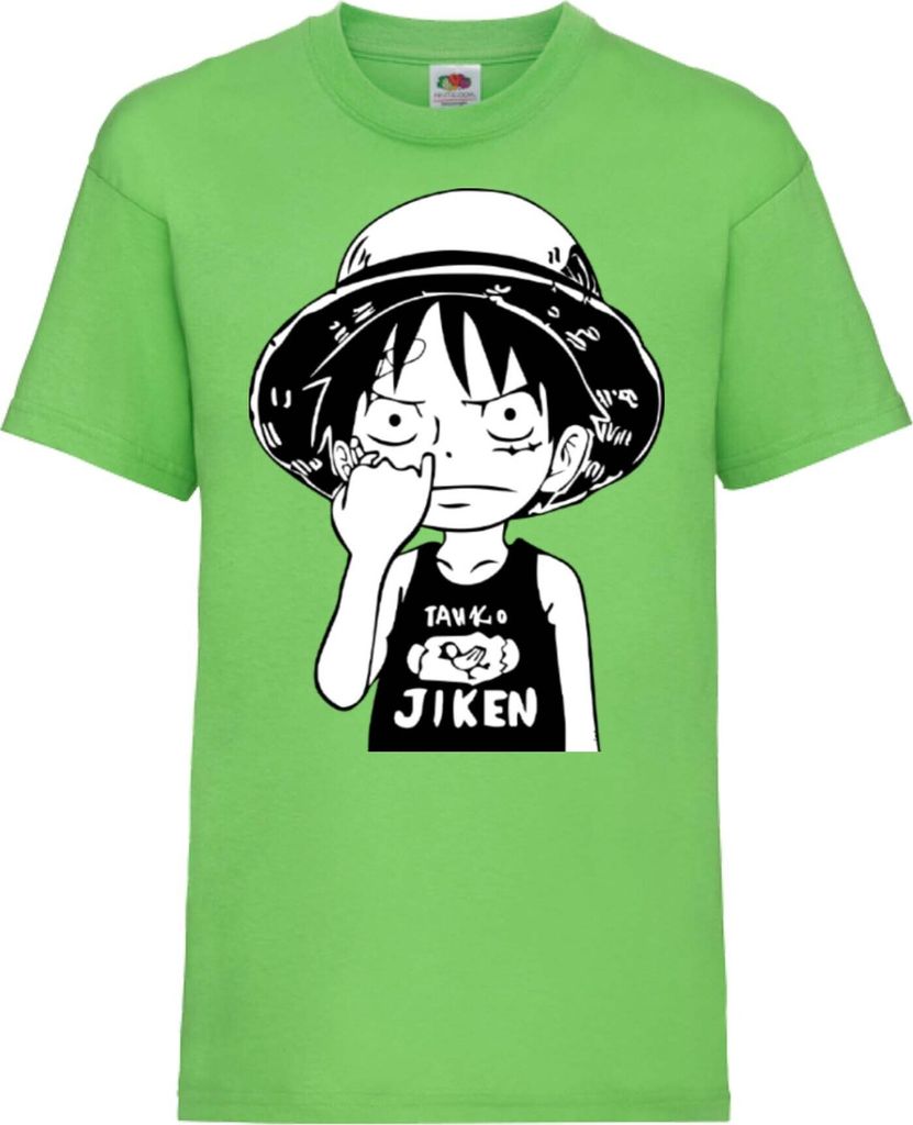 Kinder T-Shirt One Manga Piece Anime 01 Luffy, 3-4 Jahr - 104 / Lime