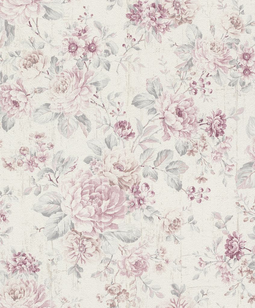 Blumentapete 516029 weiß rosa | Vintage Tapete | Rasch Produktbild 