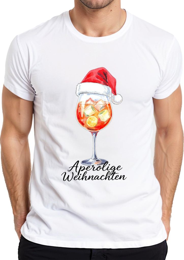 Aperolige Weihnachten Aperol Spritz Aquarell Weihnachtsmütze Herren T-Shirt, Weiß, XXL