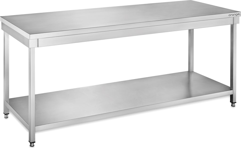 orange Edelstahl Arbeitstisch Basic, mit Grundboden