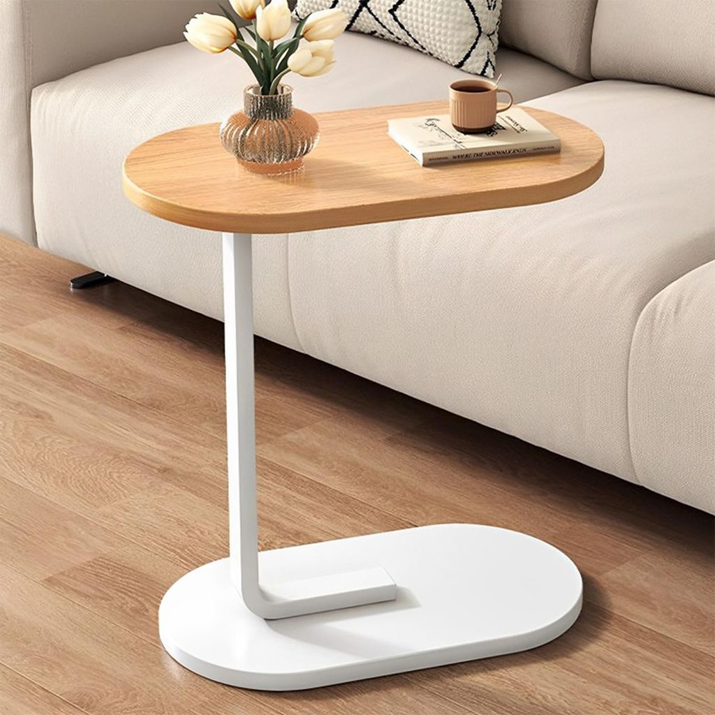 Beistelltische, C-Form, mobiler Kaffeetisch, Laptoptisch, Sofatisch, Computer-Beistelltisch, 45x30x60cm, Nussbaum-Farbe, für Wohnzimmer, Weiß