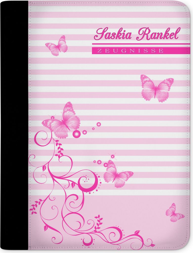 Zeugnismappe, Dokumentenmappe, Ordner A4, Schmetterling Pink mit Klarsichthüllen