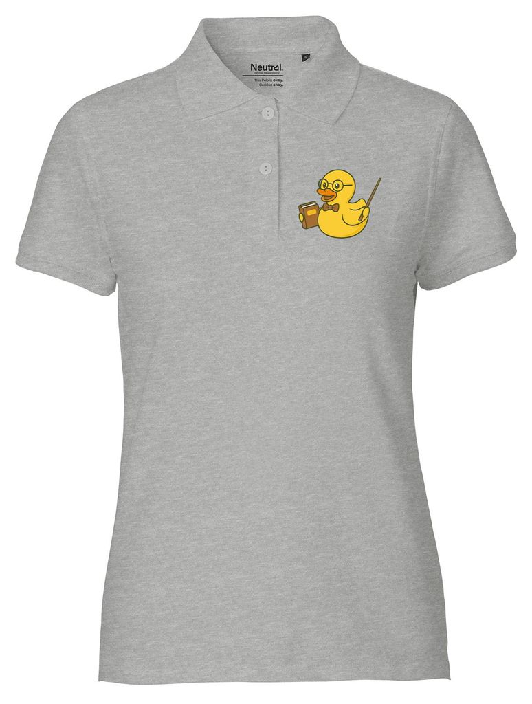 Huuraa Damen Polo Shirt Quietscheente Lehrer Comic Gummiente XL Sport Grey Bio Baumwolle Fairtrade Poloshirt Geschenkidee