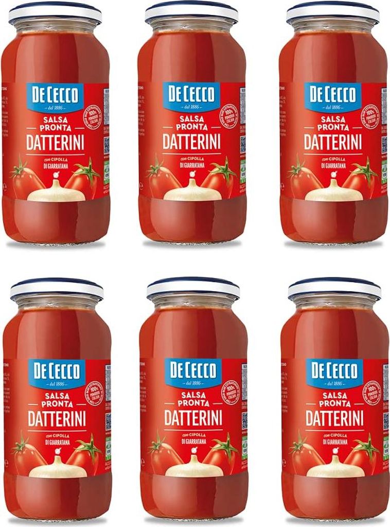 6x De Cecco Salsa Pronta Datterini con Cipolla di Giarratana Tomatensauce Fertigsauce mit Zwiebel von Giarratana 300g
