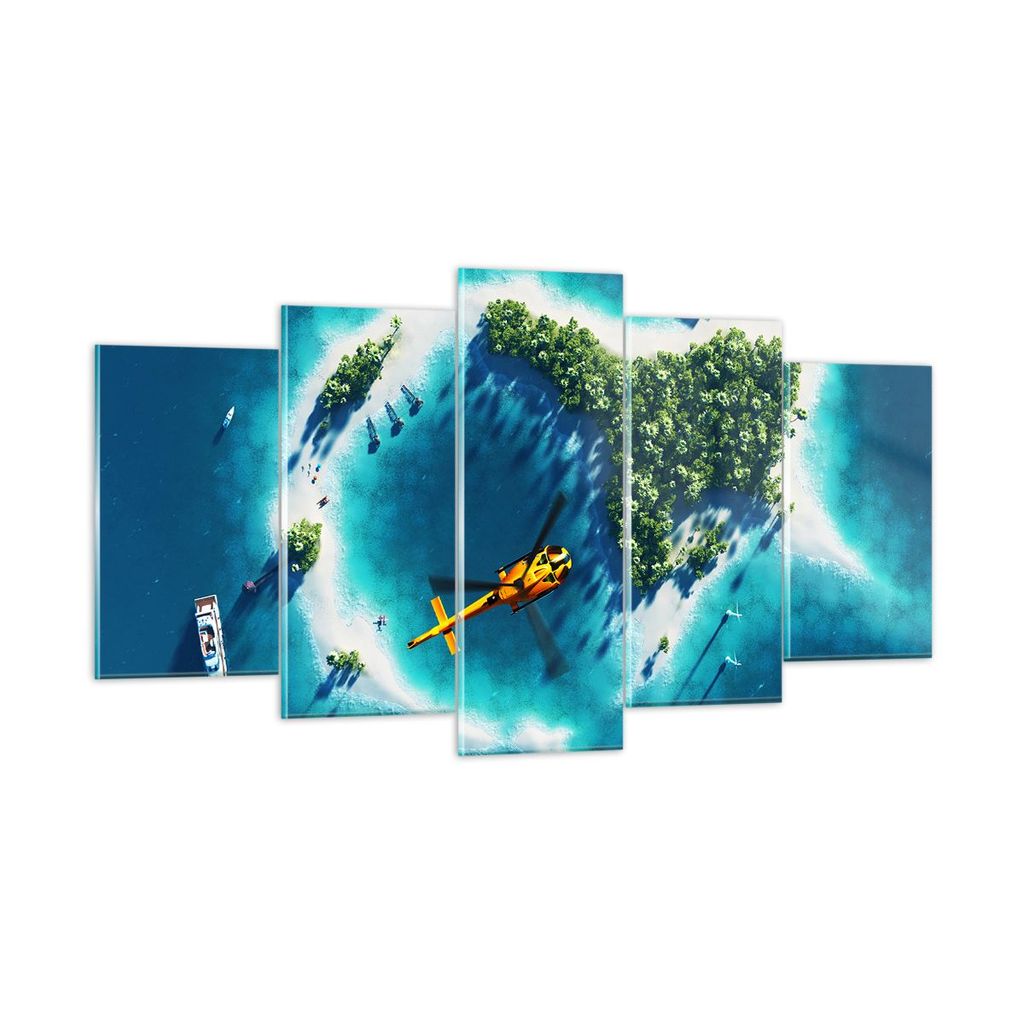 Bilder auf glas - Hubschrauber Ozean Insel Paradies - 160x85cm - Glasbilder - Wandbilder - Kunstdruck - Wanddekoration aus Glas - Glas Bilder - Wan...
