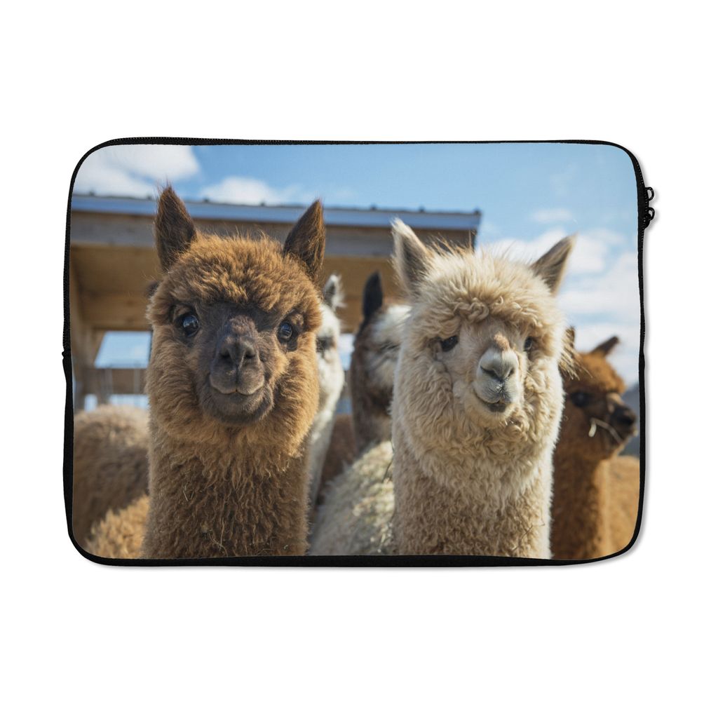 MuchoWow Laptop Hülle 14 ZollAlpaka - Fröhlich - Braun - Weiß Laptoptasche - Laptoptasche - Stoßsicher - Schutzhaube