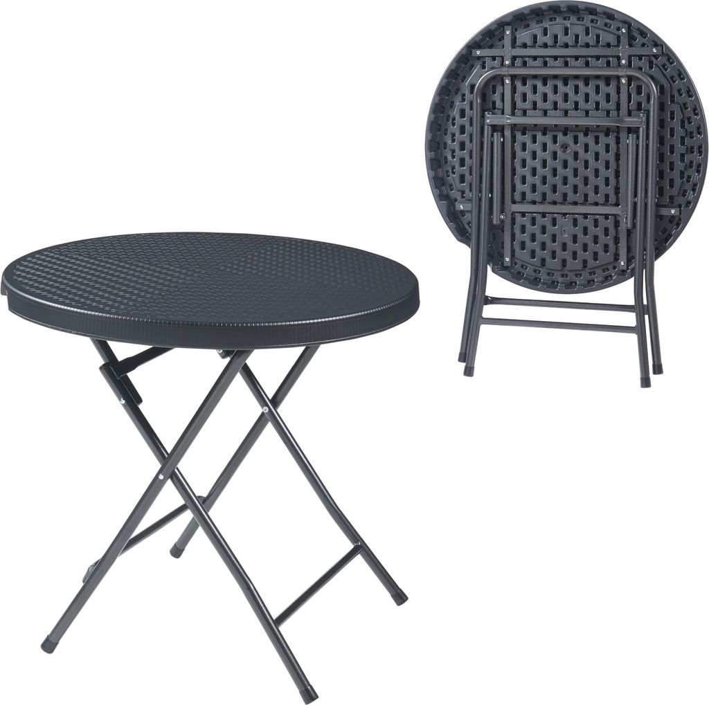Klapptisch ‘Mark’ rund 80 x 74 cm Rattanoptik, Schwarz