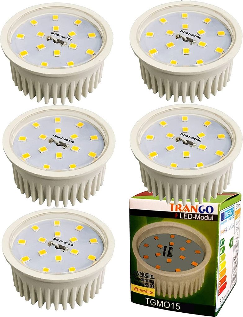 5er Set 5 Watt LED Modul 230V nur 30mm Einbautiefe 3000K