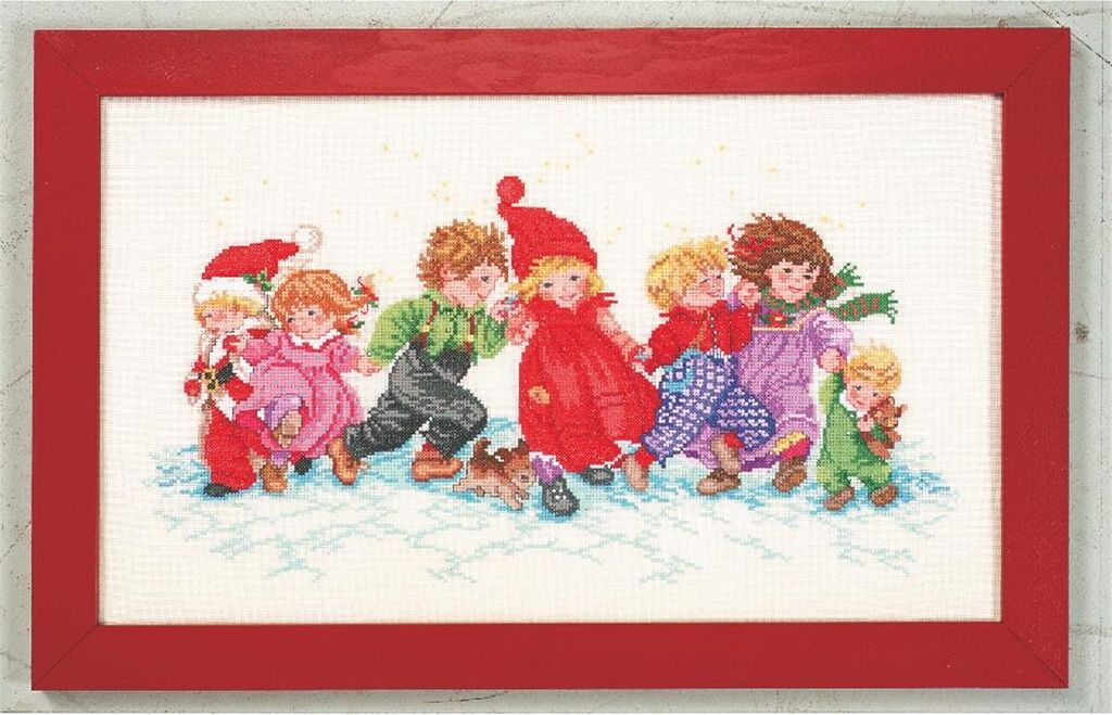 Eva Rosenstand Kreuzstichset "Kinder im Schnee", Zählmuster, 30x50cm