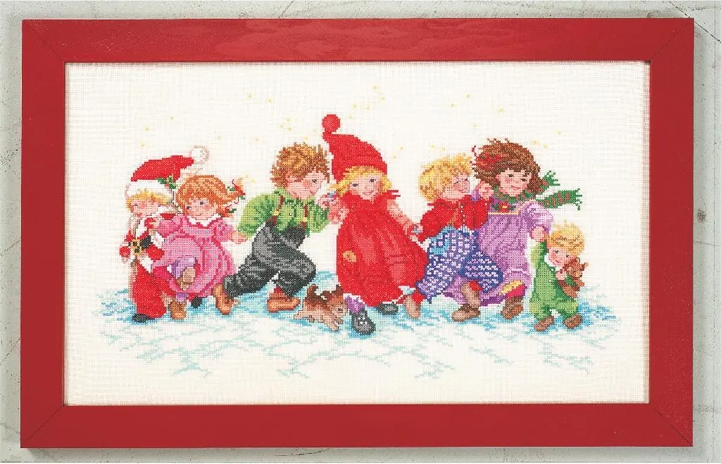 Eva Rosenstand set punto croce "Bambini nella neve", schema di conteggio, 30x50cm