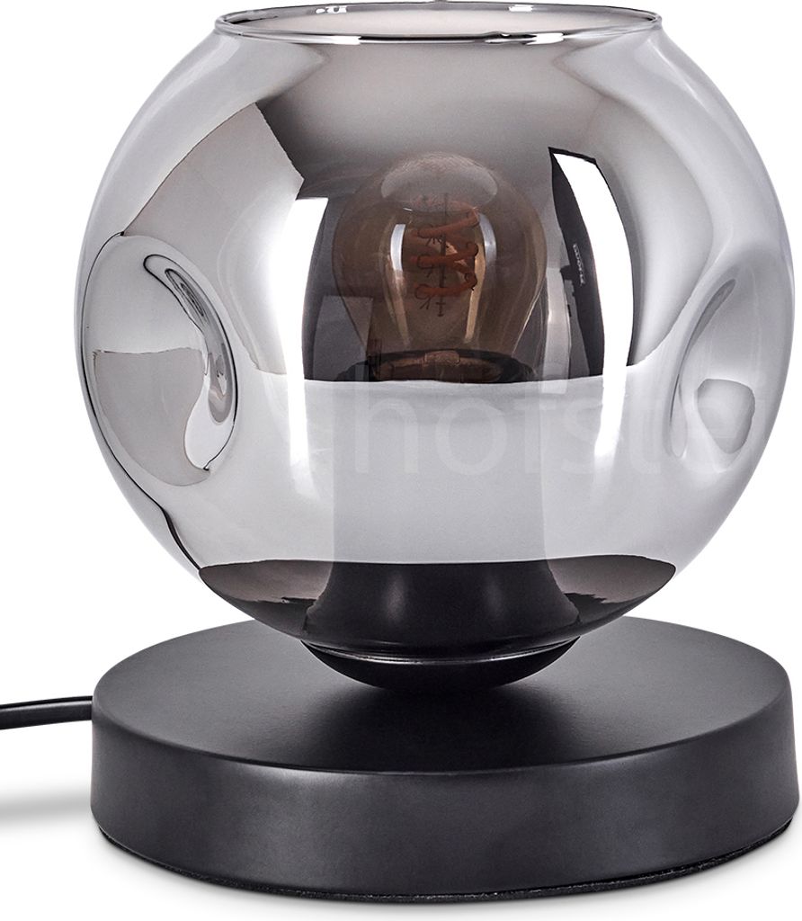 Villamare Tischlampe aus Metall/Glas in Schwarz/Rauchfarben