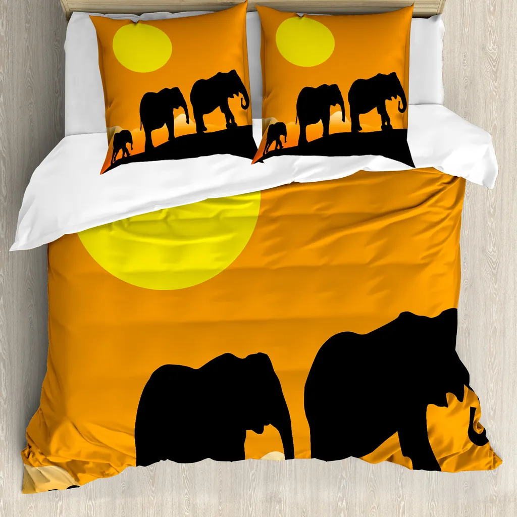 Ensemble Housse de Couette Simple Éléphant 155x220cm Jaune - ABAKUHAUS