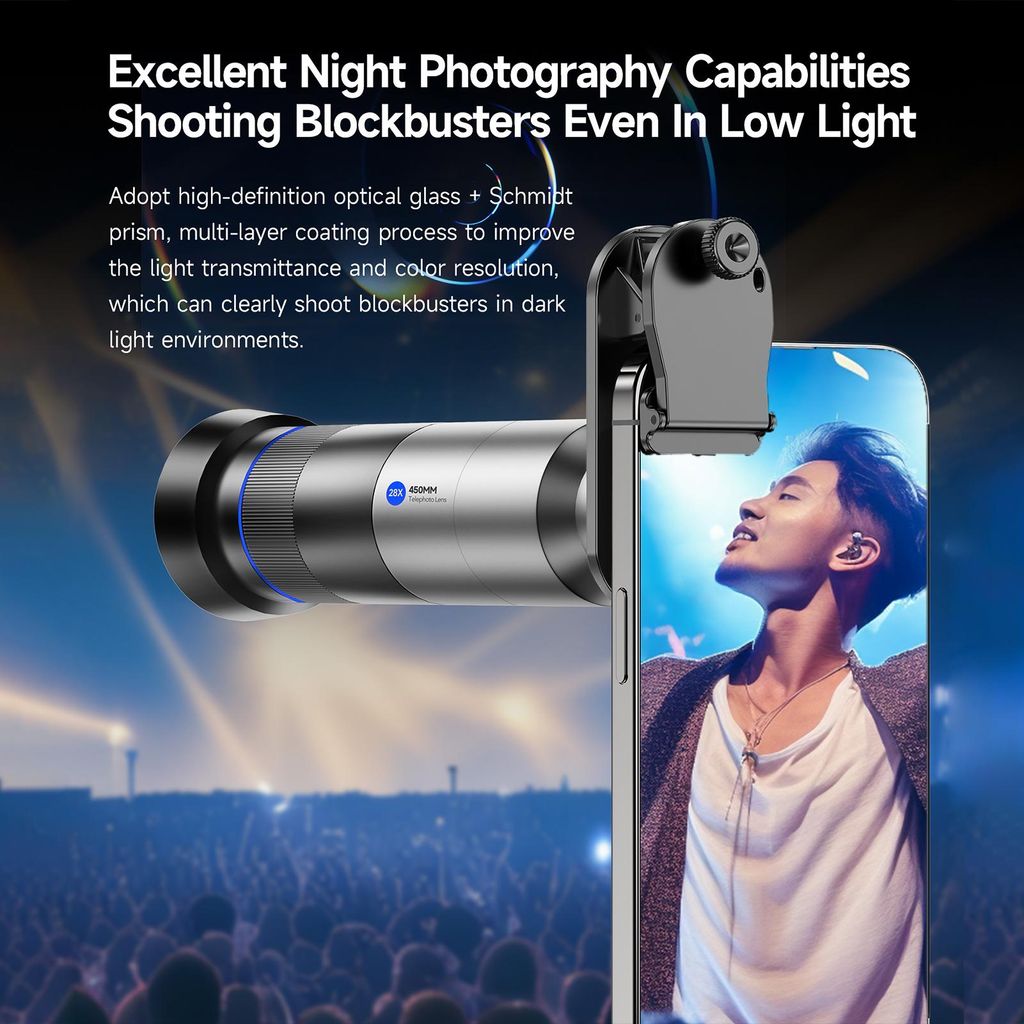 MARTVSEN 28X Monokular-Teleskop-Teleobjektiv, 450 mm Fokuslänge, mehrschichtige Beschichtung mit Stativ-Ständer-Adapter und Telefonclip für Voge...