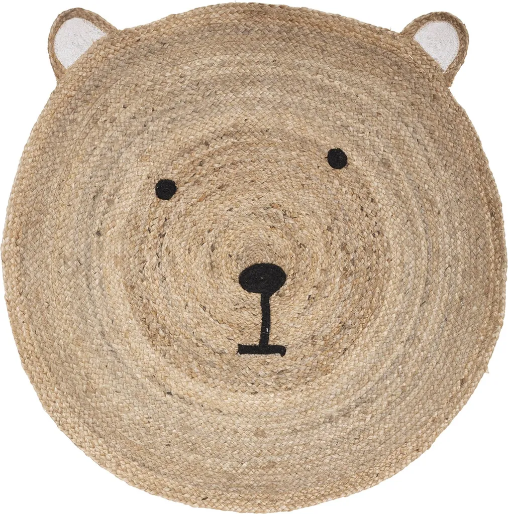 Grand tapis rond en jute tête d'ours 100 cm pour sol chambre bébé