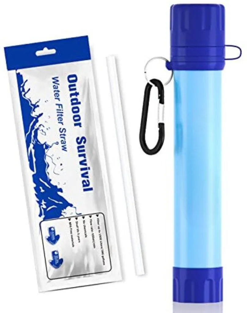 Filtre eau extérieur bleu pour randonneurs et expéditions en montagne
