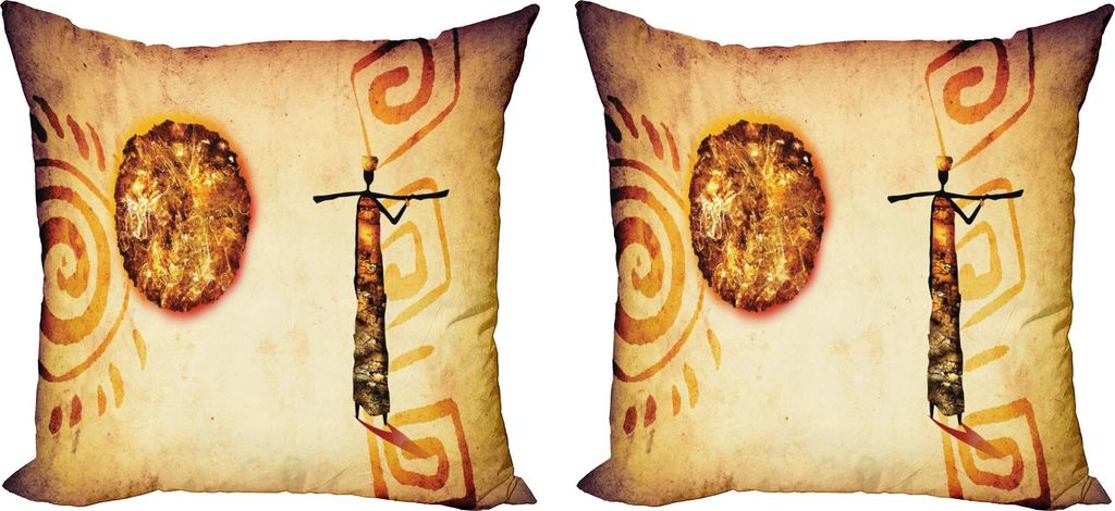 ABAKUHAUS afrikanisch Kissenbezug Set (2Stück), Exotische Afrikanische Stammes Sonne Und Unendlichkeits Symbolen Kulturell, 50 x 50 cm, Brown Tan