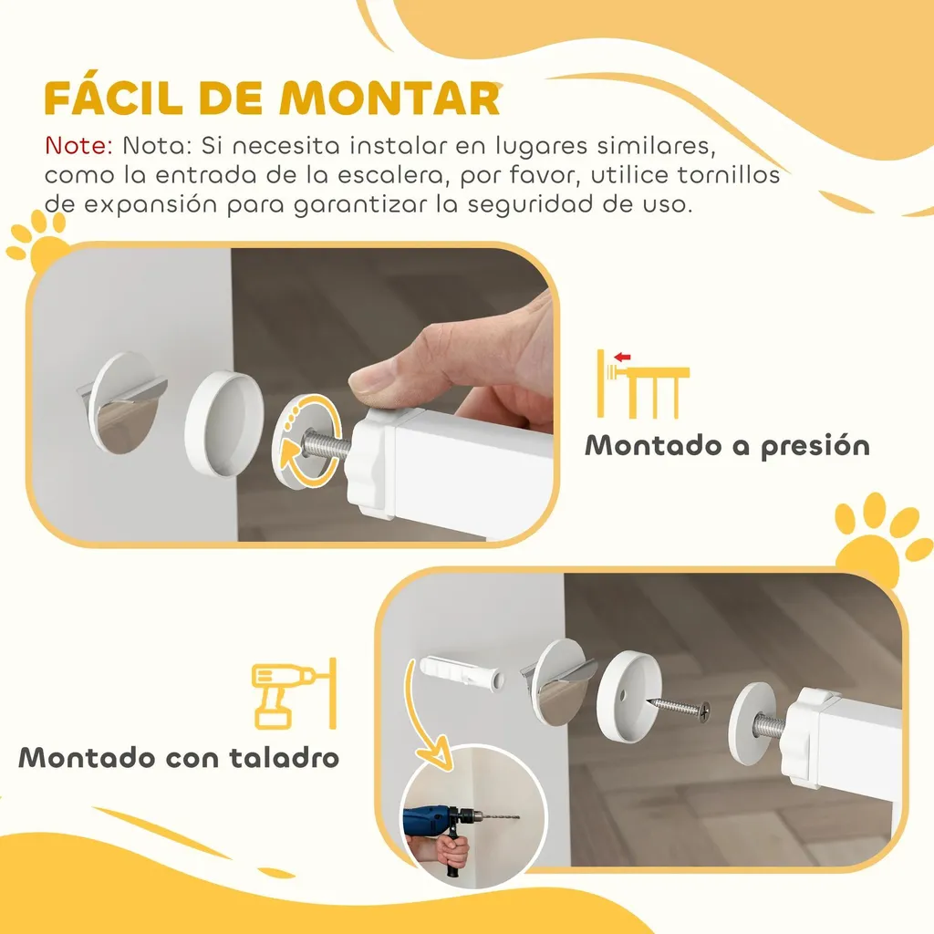 Barrière pour chiens avec 2 extensions réglable en métal blanc Taille S