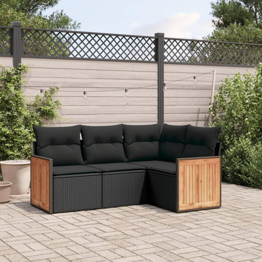 Maison Exclusive - 4-tlg. Garten-Sofagarnitur mit Kissen Schwarz Poly Rattan