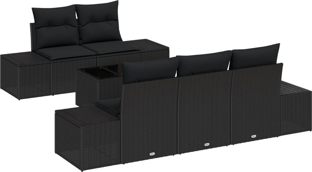 Möbel 6-teiliges Garten Sofa Set mit Kissen in Schwarz aus Poly Rattan - Gartensofas 3355612