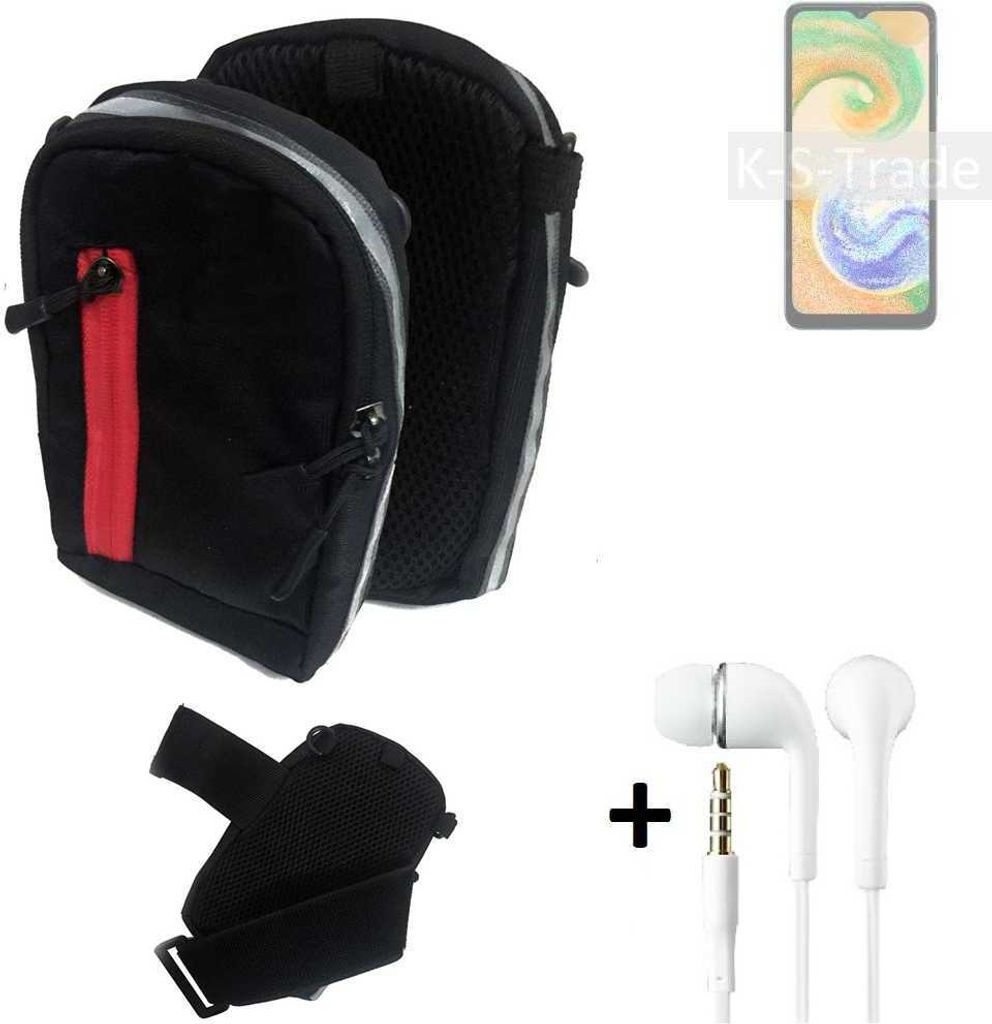 K-S-Trade Outdoor Gürteltasche Holster Umhängetasche + Kopfhörer kompatibel mit Samsung Galaxy A04s schwarz Handy Tasche Case travelbag