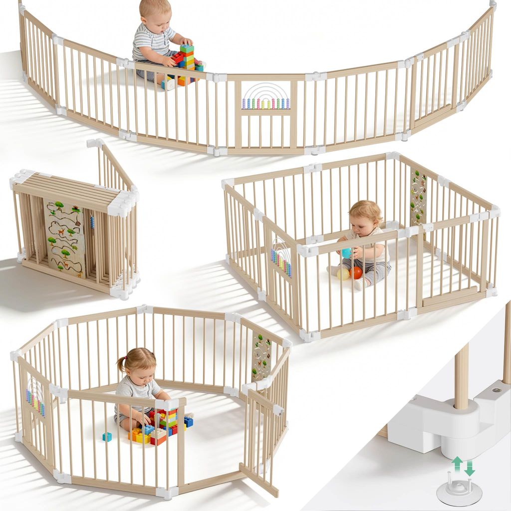 Parc pour bébé XMTECH, pliable, en bois, 8 éléments, Image du produit 