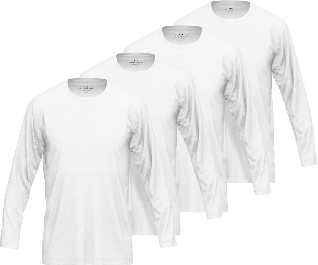 GÖTZBURG Herren Langarmshirt, 4er Pack - Baumwolle, Longsleeve, einfarbig Weiß L