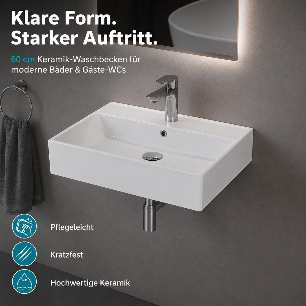 Aqua Bagno LoftAir 60cm Keramik Waschbecken Waschtisch Produktbild 