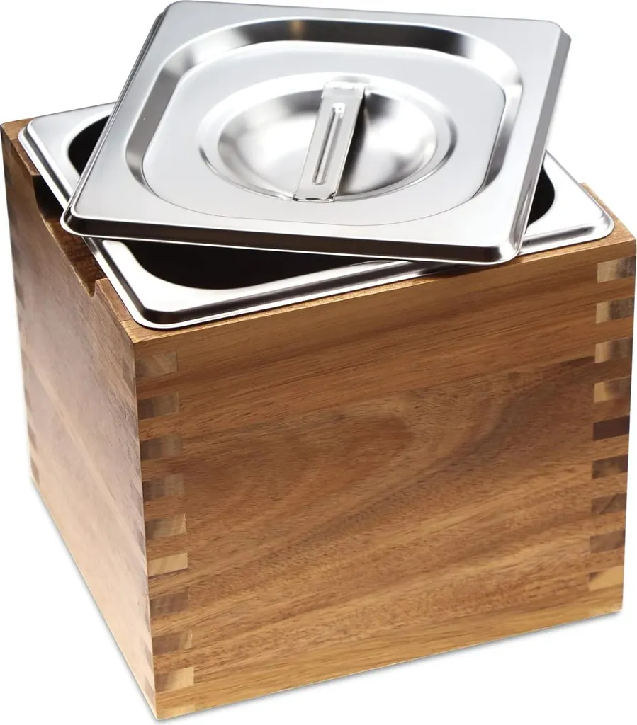 Bac à compost de cuisine en acier inoxydable et boîte en acacia