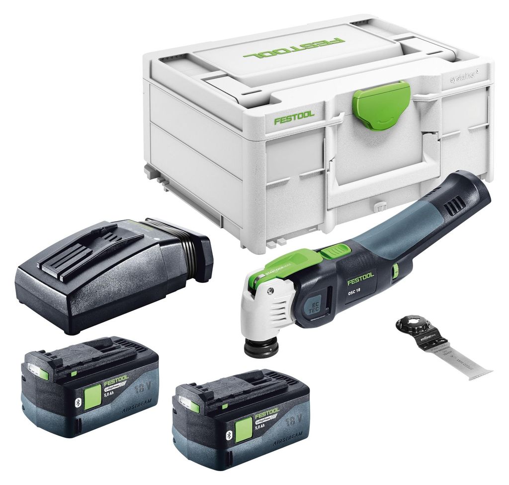 Festool OSC 18 E-Basic Akku Oszillierer 18 V Starlock Max Brushless + 2x Akku 5,0 Ah + Ladegerät + Systainer