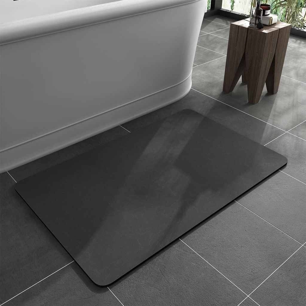 Badematte, super saugfähiger Badteppich, schnelltrocknende Badematte, rutschfest, dünn, für Badezimmerboden, Badewanne und Dusche (dunkelgrau, 6...