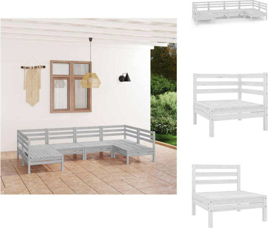 vidaXL 6-tlg. Garten-Lounge-Set Weiß Massivholz Kiefer - Gartenmöbel-Sets