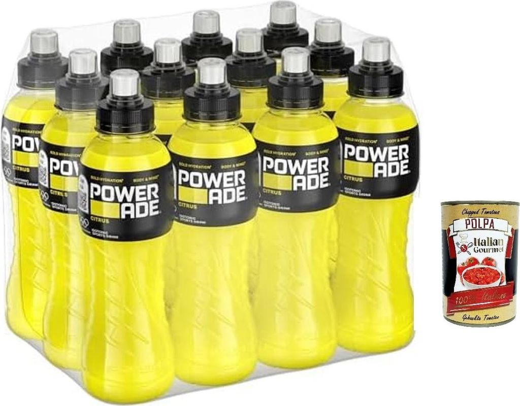 Powerade Citrus Sport Drink, kalorienarmes Sportgetränk mit Citrus -Geschmack, mit Elektrolyten, Sport Drink in stylischen Flaschen (12 x 500 ml) ...