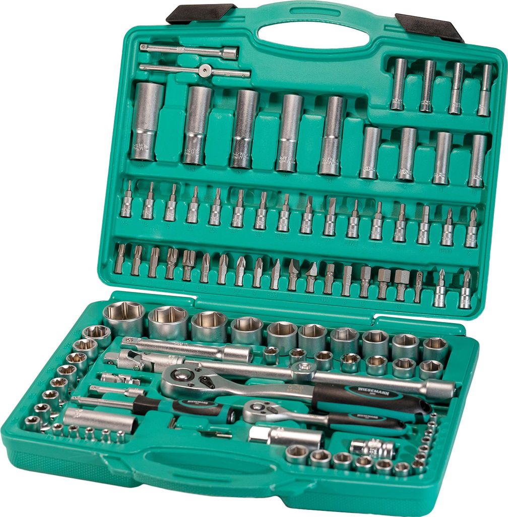 Werkzeugkoffer 110tlg 1/2" 1/4" mit Knarre aus Chrom-Vanadium Stahl I Steckschlüssel-einsätze I Sechskantschlüssel I PH PZ I im Werkzeugkoffer v...