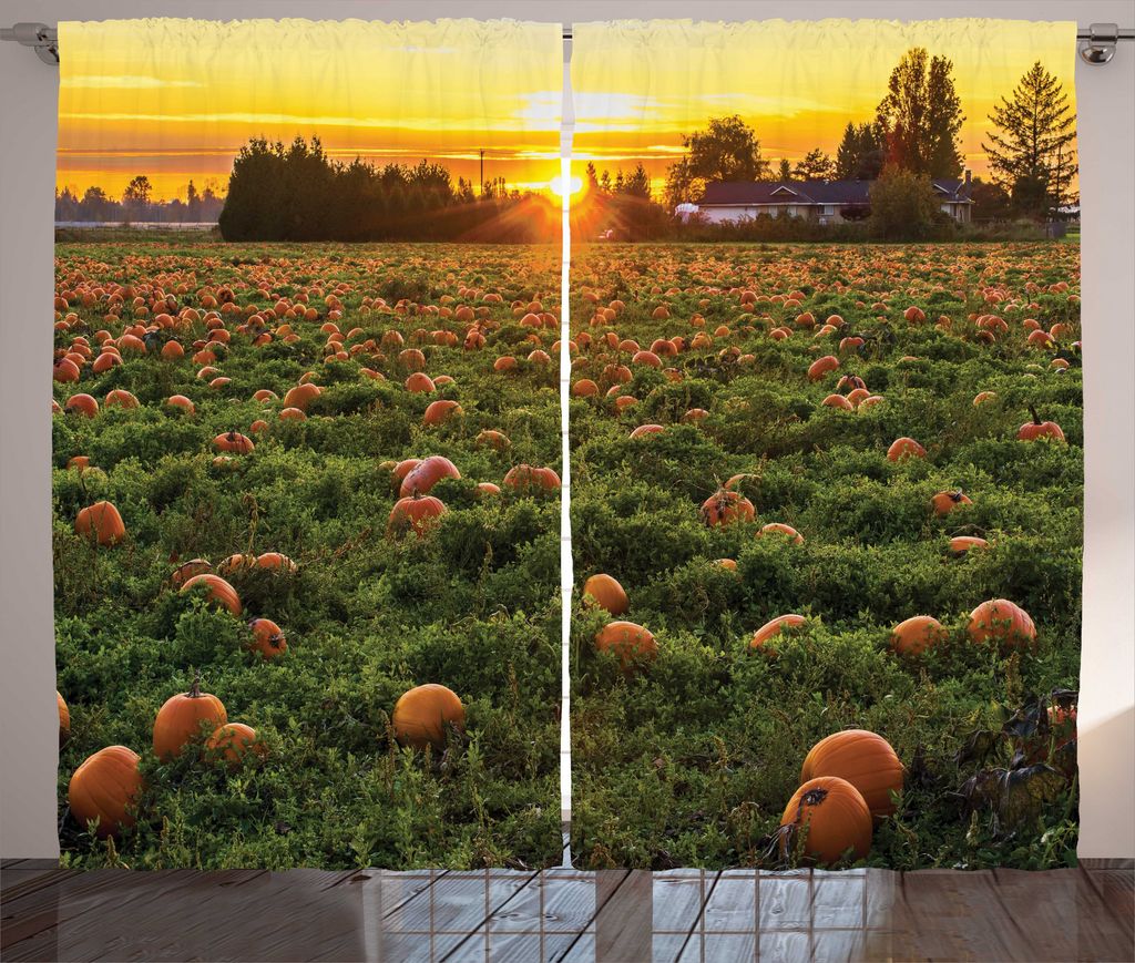 ABAKUHAUS Herbst-Kürbis Rustikaler Gardine, Fall-Flecken bei Sonnenuntergang, Wohnzimmer Universalband Gardinen mit Schlaufen und Haken, 280 x 225...