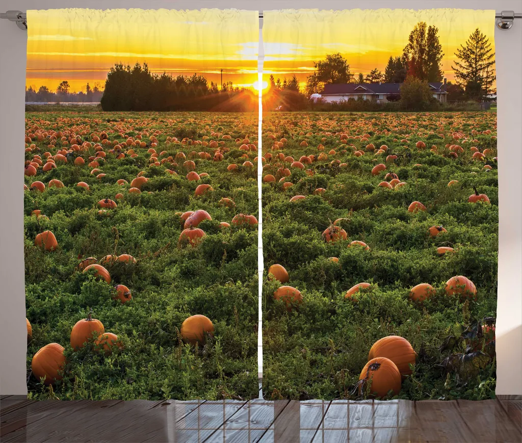 Rideau Universel Multicolore à Motifs Citrouilles et Coucher de Soleil 225cm