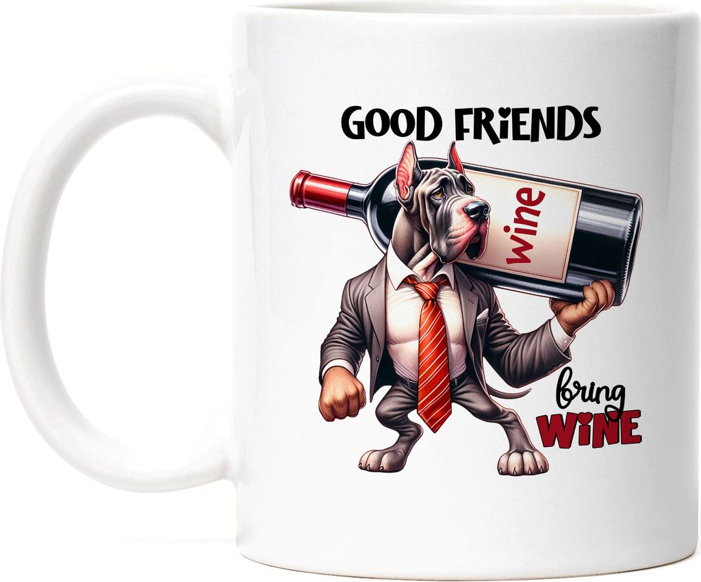 Good Friends Bring Wine Tasse Weiß Lustiger Hund Weinflasche Freundschaft Party Geschenk
