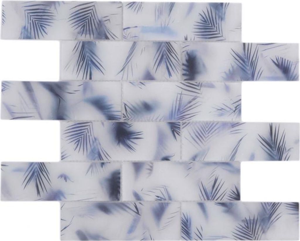 Glasmosaik Mosaikfliese Verbund weiss blau matt Blattoptik MOS88-FL34
