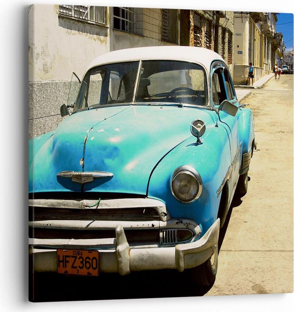 Bild auf Leinwand - Leinwandbild - Auto Klassiker Kuba Havanna - 40x40cm - Wand Bild - Wanddeko - Leinwanddruck - Bilder - Kunstdruck - Wanddekorat...
