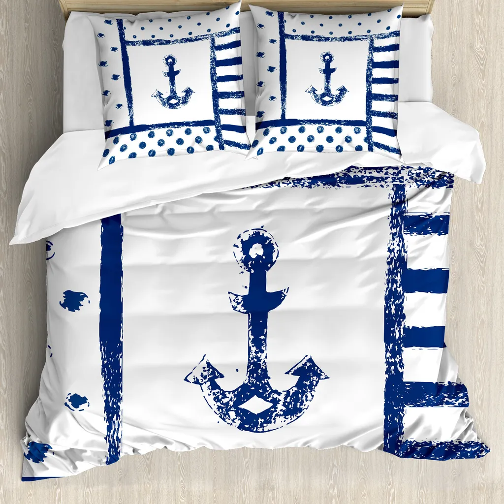 Set Letto ABAKUHAUS Ancora Grunge Navy | Design Nautico Antiacaro
