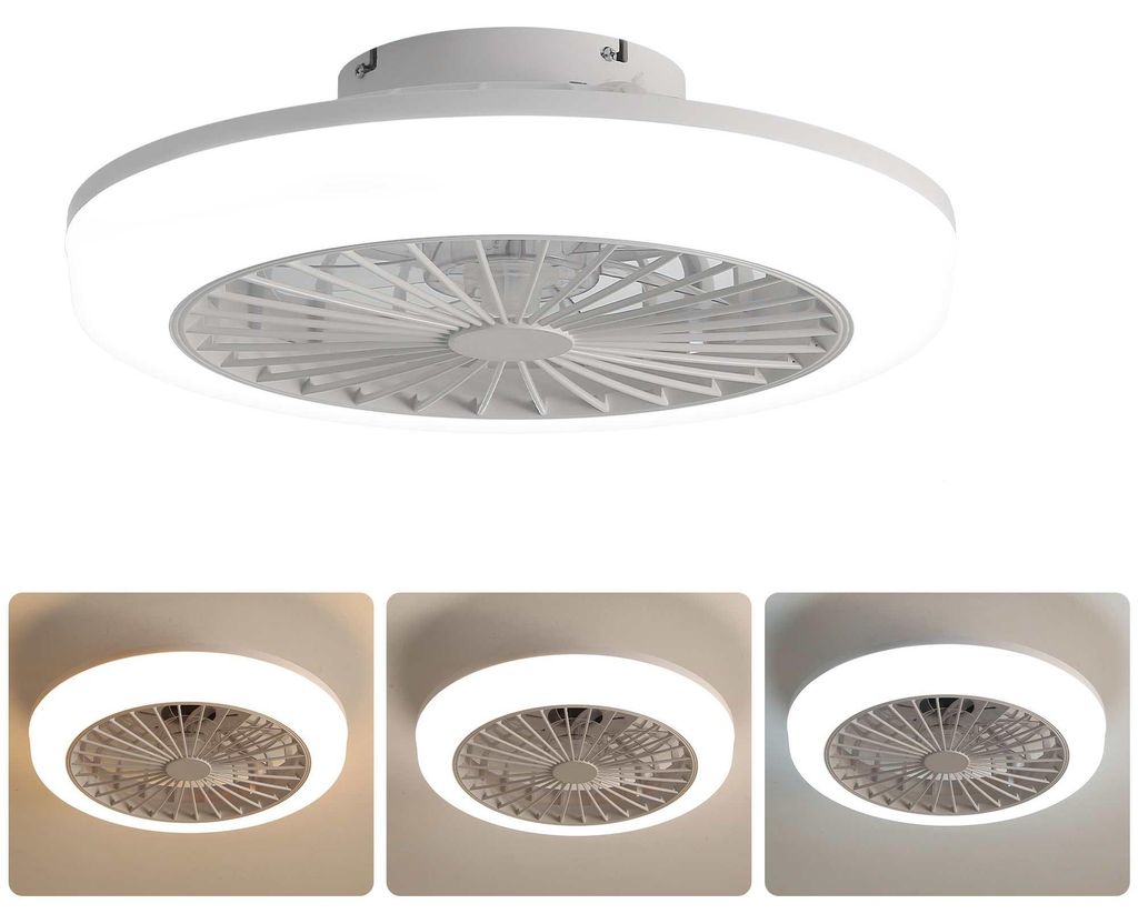 Zimilo 18 Zoll Deckenventilator mit Licht, Fernbedienung, reversibler DC Motor, dimmbar, 3 Lichtfarben, Timer, Nachtlicht, flach & blattlos, 46 cm