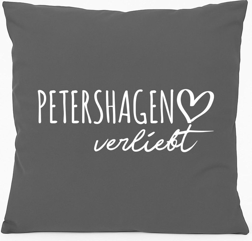 Huuraa Kissen Petershagen verliebt 40x40cm mit Füllung Steel Grey Baumwolle Dekokissen Geschenkidee