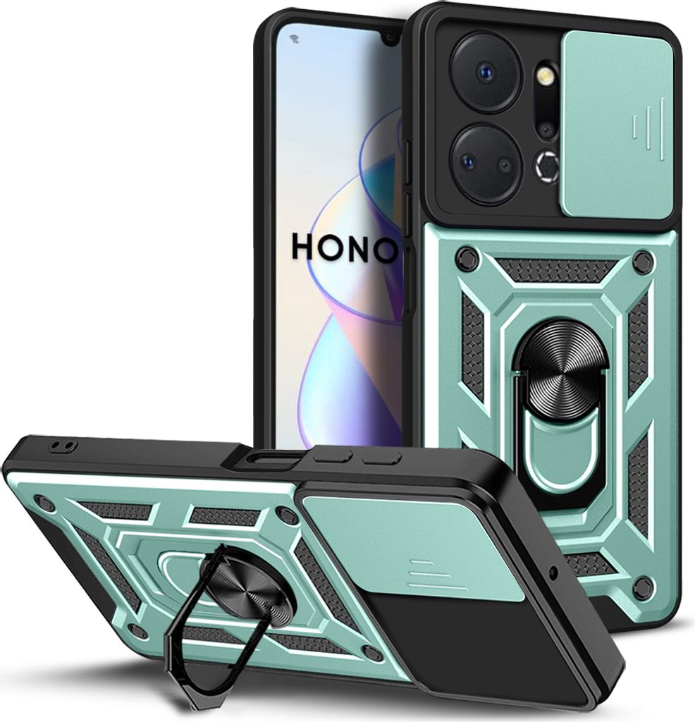 Hülle für Honor X7a mit Ring Ständer Halter Dia Kameraschutz TPU PC Hybrid Handyhülle Grün