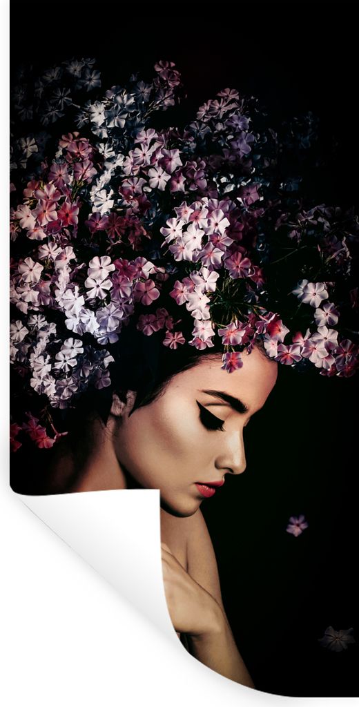 MuchoWow Wandtattoo Wandsticker Wandaufkleber Blossom - Frau - Rosa - Luxus 80x160 cm Selbstklebend und Repositionierbar - Sticker - Dekorfolie