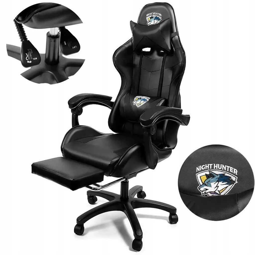 Siège de Bureau Ergonomique et Chaise Gaming Noire avec Fonction Massage
