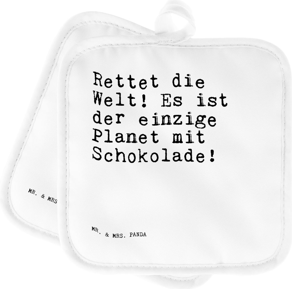 Mr. & Mrs. Panda Topfuntersetzer Rettet die Welt! Es... - Weiß - Geschenk, Topflappen, Spruch, Planet, Set, Kochlappen, lustig, Welt retten, topfh...